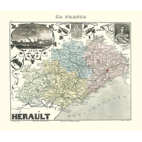 Herault Region France - Migeon 1869 Black Modern Wood Framed Art Print with Double Matting by Migeon