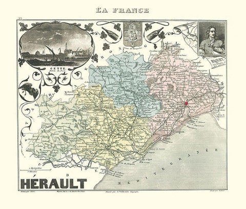 Herault Region France - Migeon 1869 Black Ornate Wood Framed Art Print with Double Matting by Migeon