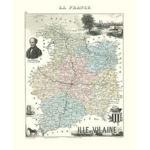 Ille et Vilaine Region France - Migeon 1869 White Modern Wood Framed Art Print by Migeon