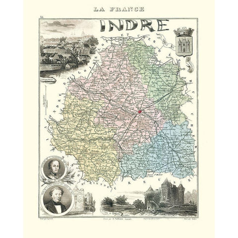 Indre Region France - Migeon 1869 Gold Ornate Wood Framed Art Print with Double Matting by Migeon