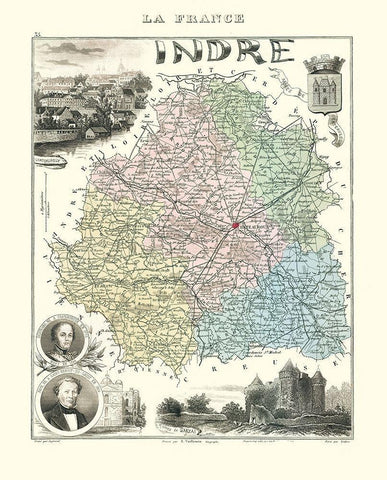 Indre Region France - Migeon 1869 Black Ornate Wood Framed Art Print with Double Matting by Migeon