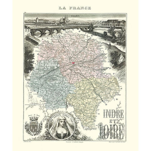 Indre et Loire Region France - Migeon 1869 Gold Ornate Wood Framed Art Print with Double Matting by Migeon