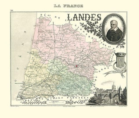 Landes Region France - Migeon 1869 Black Ornate Wood Framed Art Print with Double Matting by Migeon