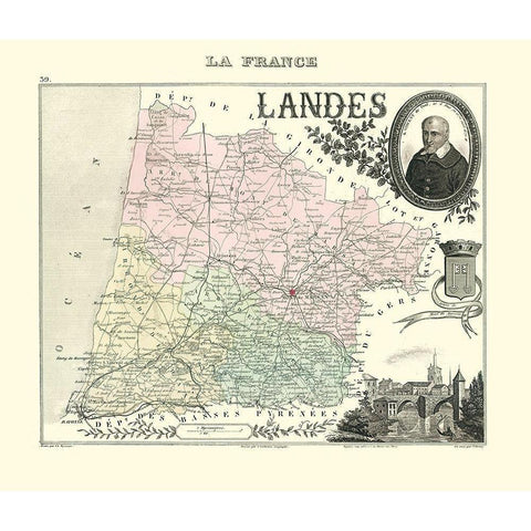 Landes Region France - Migeon 1869 White Modern Wood Framed Art Print by Migeon