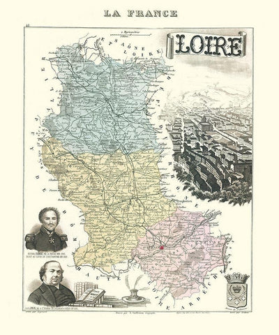 Loire Region France - Migeon 1869 Black Ornate Wood Framed Art Print with Double Matting by Migeon