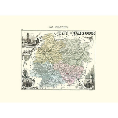 Lot et Garonne Region France - Migeon 1869 Gold Ornate Wood Framed Art Print with Double Matting by Migeon