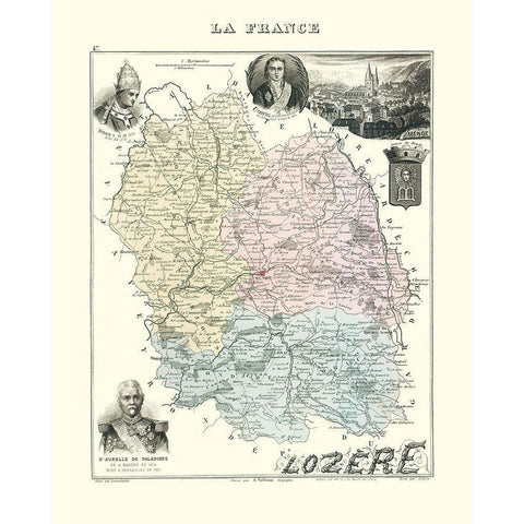 Lozere Region France - Migeon 1869 Black Modern Wood Framed Art Print with Double Matting by Migeon