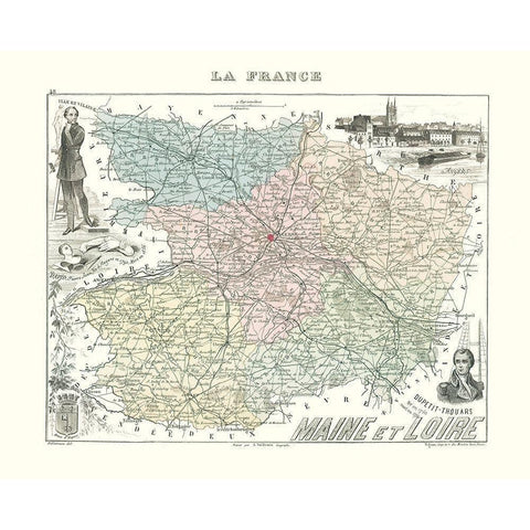 Maine et Loire Region France - Migeon 1869 Black Modern Wood Framed Art Print with Double Matting by Migeon