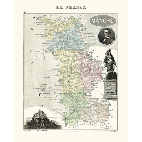 Manche Region France - Migeon 1869 White Modern Wood Framed Art Print by Migeon