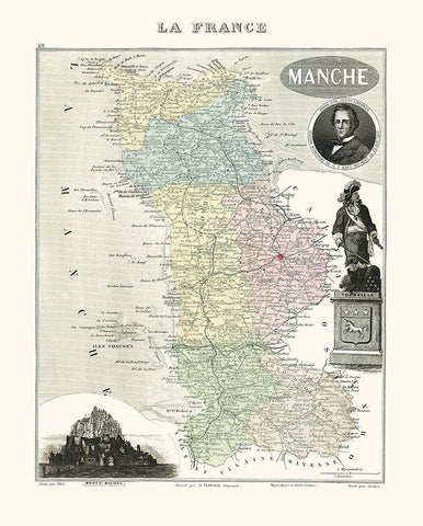 Manche Region France - Migeon 1869 Black Ornate Wood Framed Art Print with Double Matting by Migeon