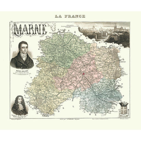 Marne Region France - Migeon 1869 Gold Ornate Wood Framed Art Print with Double Matting by Migeon