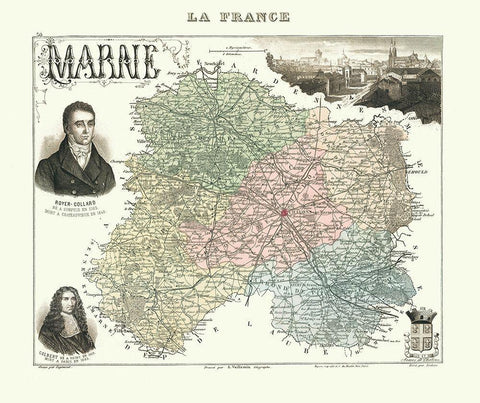 Marne Region France - Migeon 1869 White Modern Wood Framed Art Print with Double Matting by Migeon