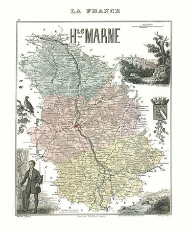 Haute Marne Region France - Migeon 1869 Black Ornate Wood Framed Art Print with Double Matting by Migeon