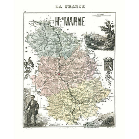 Haute Marne Region France - Migeon 1869 Gold Ornate Wood Framed Art Print with Double Matting by Migeon