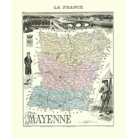 Mayenne Region France - Migeon 1869 Gold Ornate Wood Framed Art Print with Double Matting by Migeon