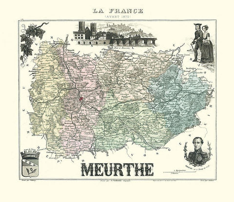 Meurthe Region France - Migeon 1870 Black Ornate Wood Framed Art Print with Double Matting by Migeon