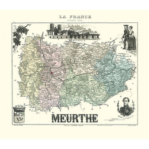 Meurthe Region France - Migeon 1870 Gold Ornate Wood Framed Art Print with Double Matting by Migeon