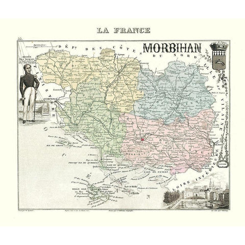 Morbihan Region France - Migeon 1869 White Modern Wood Framed Art Print by Migeon