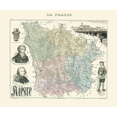 Nievre Region France - Migeon 1869 Black Modern Wood Framed Art Print with Double Matting by Migeon