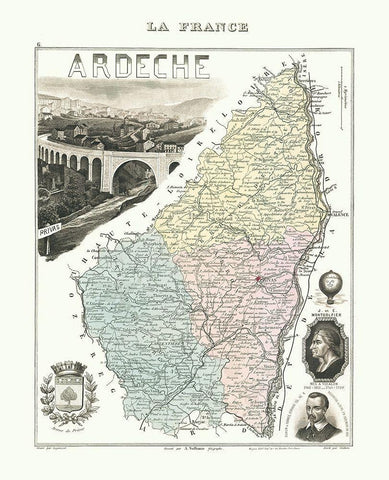 Ardeche Region France - Migeon 1869 White Modern Wood Framed Art Print with Double Matting by Migeon