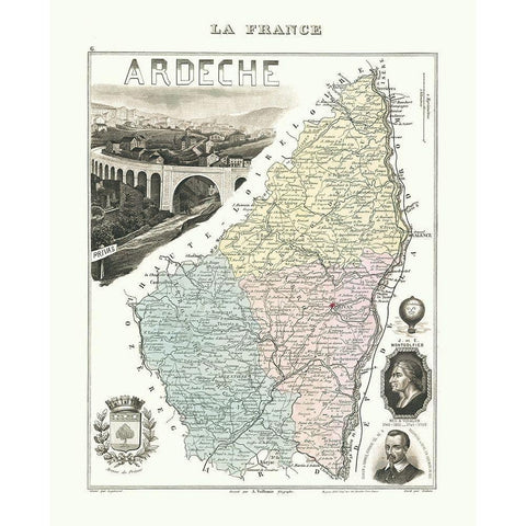 Ardeche Region France - Migeon 1869 Gold Ornate Wood Framed Art Print with Double Matting by Migeon