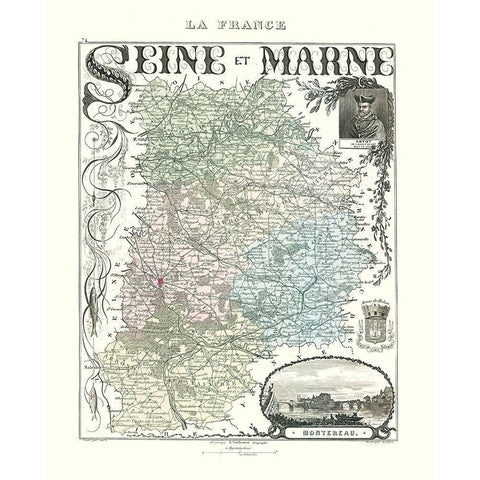 Seine et Marne Department France - Migeon 1869 Black Modern Wood Framed Art Print with Double Matting by Migeon