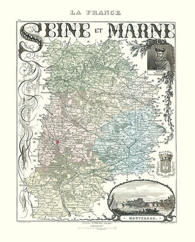 Seine et Marne Department France - Migeon 1869 White Modern Wood Framed Art Print with Double Matting by Migeon