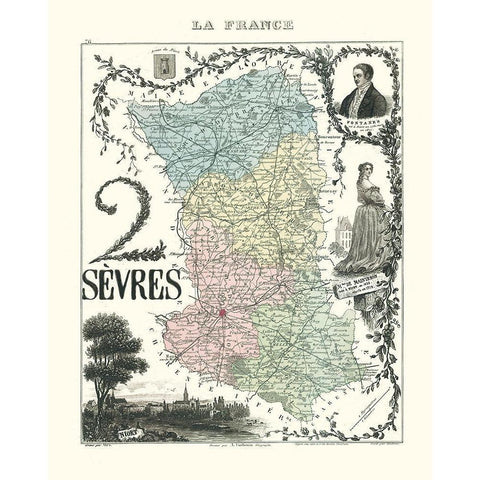 Deux Sevres Department France - Migeon 1869 White Modern Wood Framed Art Print by Migeon