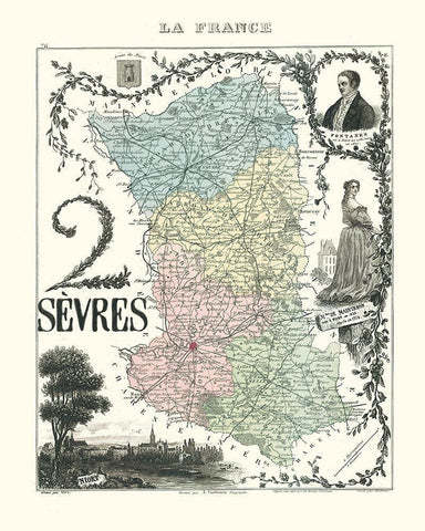 Deux Sevres Department France - Migeon 1869 White Modern Wood Framed Art Print with Double Matting by Migeon