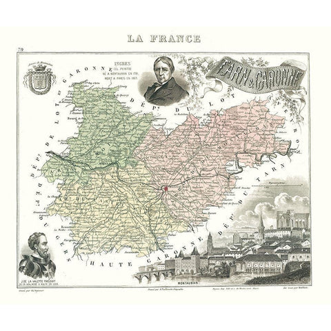 Tarn et Garonne France - Migeon 1869 Gold Ornate Wood Framed Art Print with Double Matting by Migeon