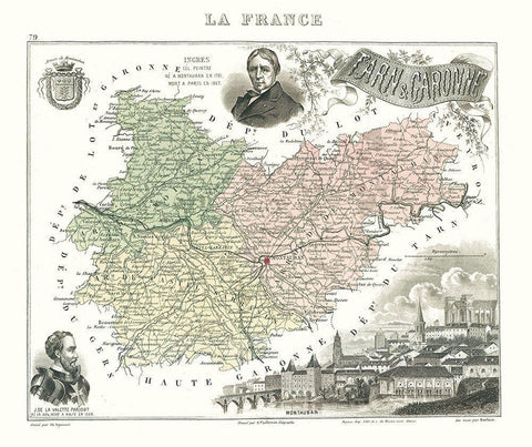 Tarn et Garonne France - Migeon 1869 Black Ornate Wood Framed Art Print with Double Matting by Migeon