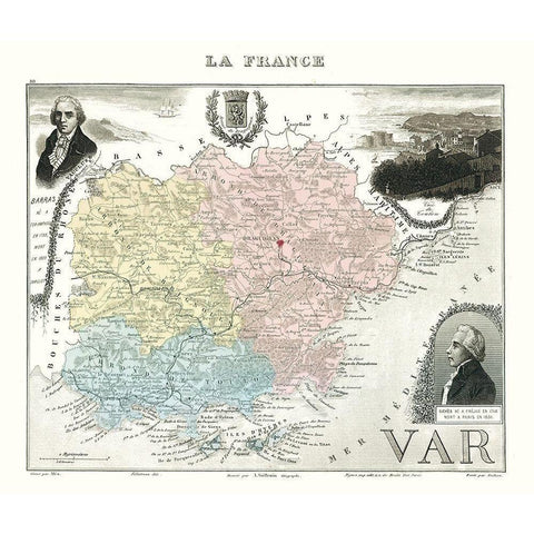 Var Department France - Migeon 1869 Black Modern Wood Framed Art Print with Double Matting by Migeon