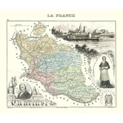 Vaucluse Department France - Migeon 1869 Gold Ornate Wood Framed Art Print with Double Matting by Migeon