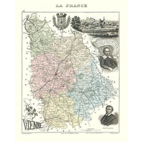 Vienne Department France - Migeon 1869 Black Modern Wood Framed Art Print with Double Matting by Migeon