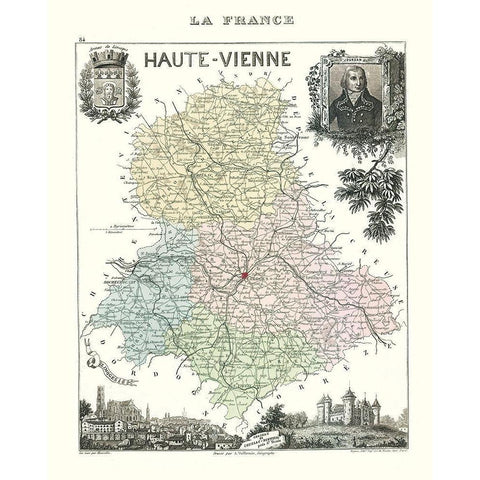 Haute Vienne France - Migeon 1869 Black Modern Wood Framed Art Print with Double Matting by Migeon