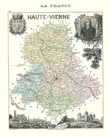 Haute Vienne France - Migeon 1869 White Modern Wood Framed Art Print with Double Matting by Migeon