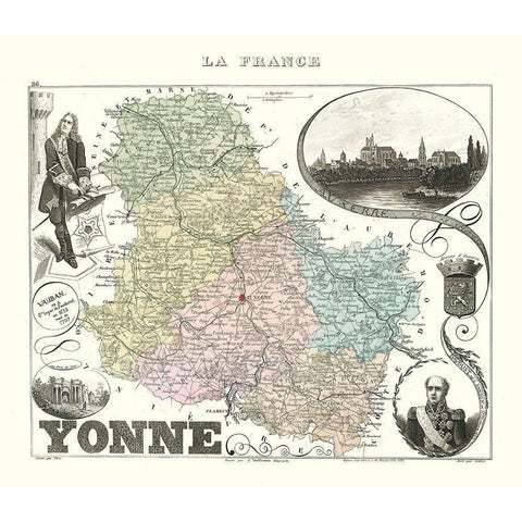 Yonne Department France - Migeon 1869 Black Modern Wood Framed Art Print with Double Matting by Migeon