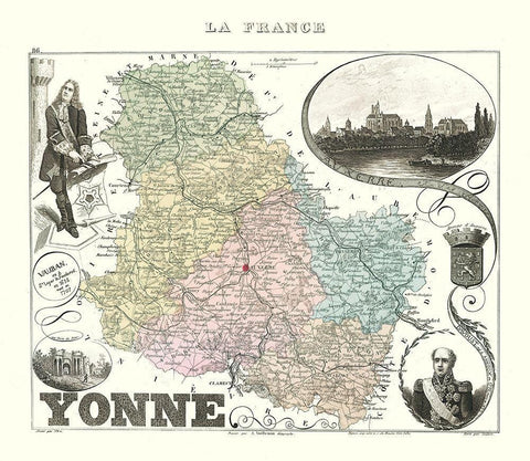 Yonne Department France - Migeon 1869 White Modern Wood Framed Art Print with Double Matting by Migeon