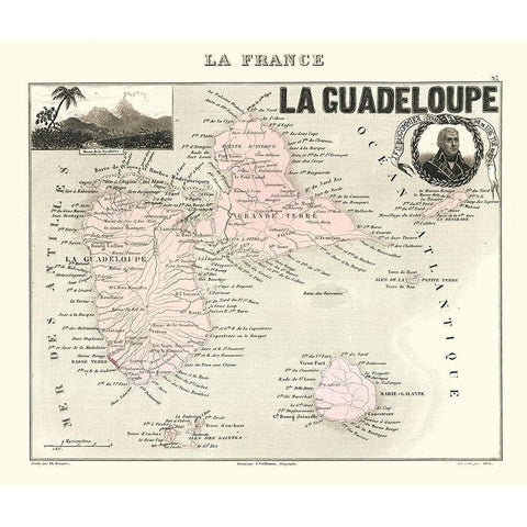 Caribbean French Guadeloupe France - Migeon 1869 White Modern Wood Framed Art Print by Migeon