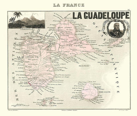 Caribbean French Guadeloupe France - Migeon 1869 Black Ornate Wood Framed Art Print with Double Matting by Migeon