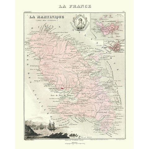 Caribbean French Martinique France - Migeon 1869 Gold Ornate Wood Framed Art Print with Double Matting by Migeon