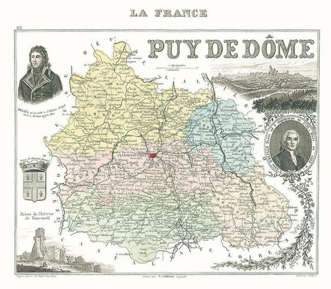 Puy de Dome Department France - Migeon 1869 Black Ornate Wood Framed Art Print with Double Matting by Migeon