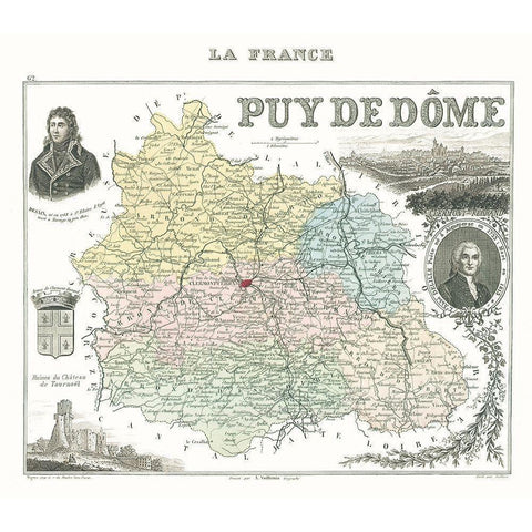 Puy de Dome Department France - Migeon 1869 White Modern Wood Framed Art Print by Migeon