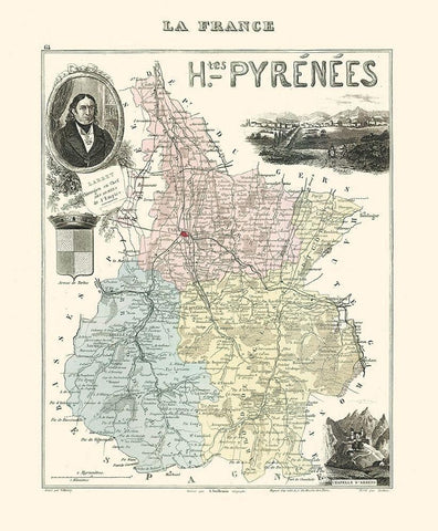 Hautes Pyrenees Department France - Migeon 1869 White Modern Wood Framed Art Print with Double Matting by Migeon