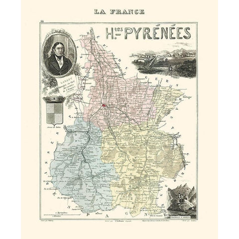 Hautes Pyrenees Department France - Migeon 1869 Gold Ornate Wood Framed Art Print with Double Matting by Migeon