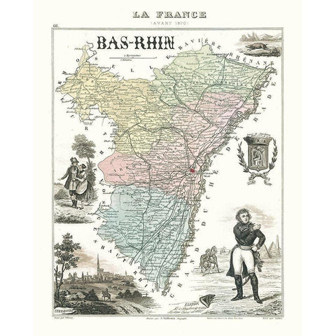 Bas Rhin Department France - Migeon 1869 White Modern Wood Framed Art Print by Migeon