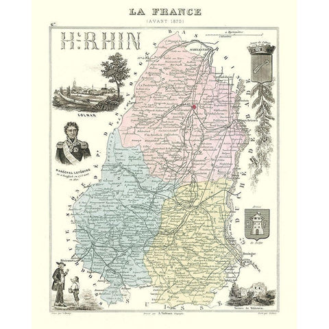 Haut Rhin Department France - Migeon 1869 Black Modern Wood Framed Art Print with Double Matting by Migeon