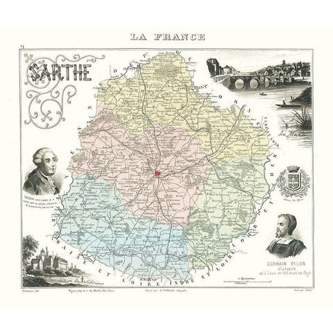 Sarthe Department France - Migeon 1869 White Modern Wood Framed Art Print by Migeon