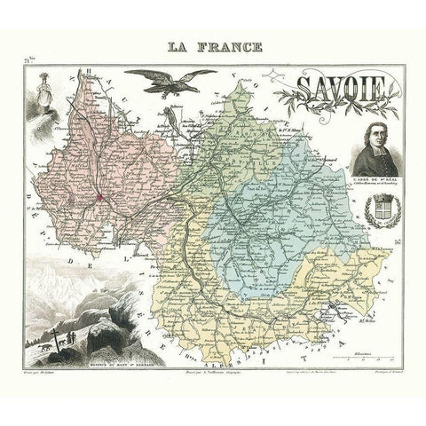 Savoie Department France - Migeon 1869 Gold Ornate Wood Framed Art Print with Double Matting by Migeon