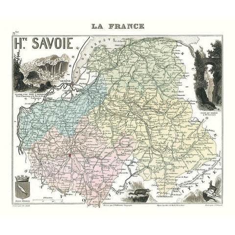 Haute Savoie Department France - Migeon 1869 Black Modern Wood Framed Art Print with Double Matting by Migeon